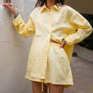 VRG GRL La Concha Linen Button Up Shirt &  Linen Short // Yellow